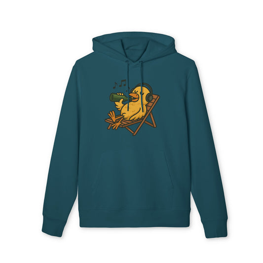 Chillente Hoodie (Brustprint) – Lustiger Unisex Kapuzenpullover mit Ente, Bier & Musik-Motiv | Perfekt für Freizeit, Festivals & Sommer