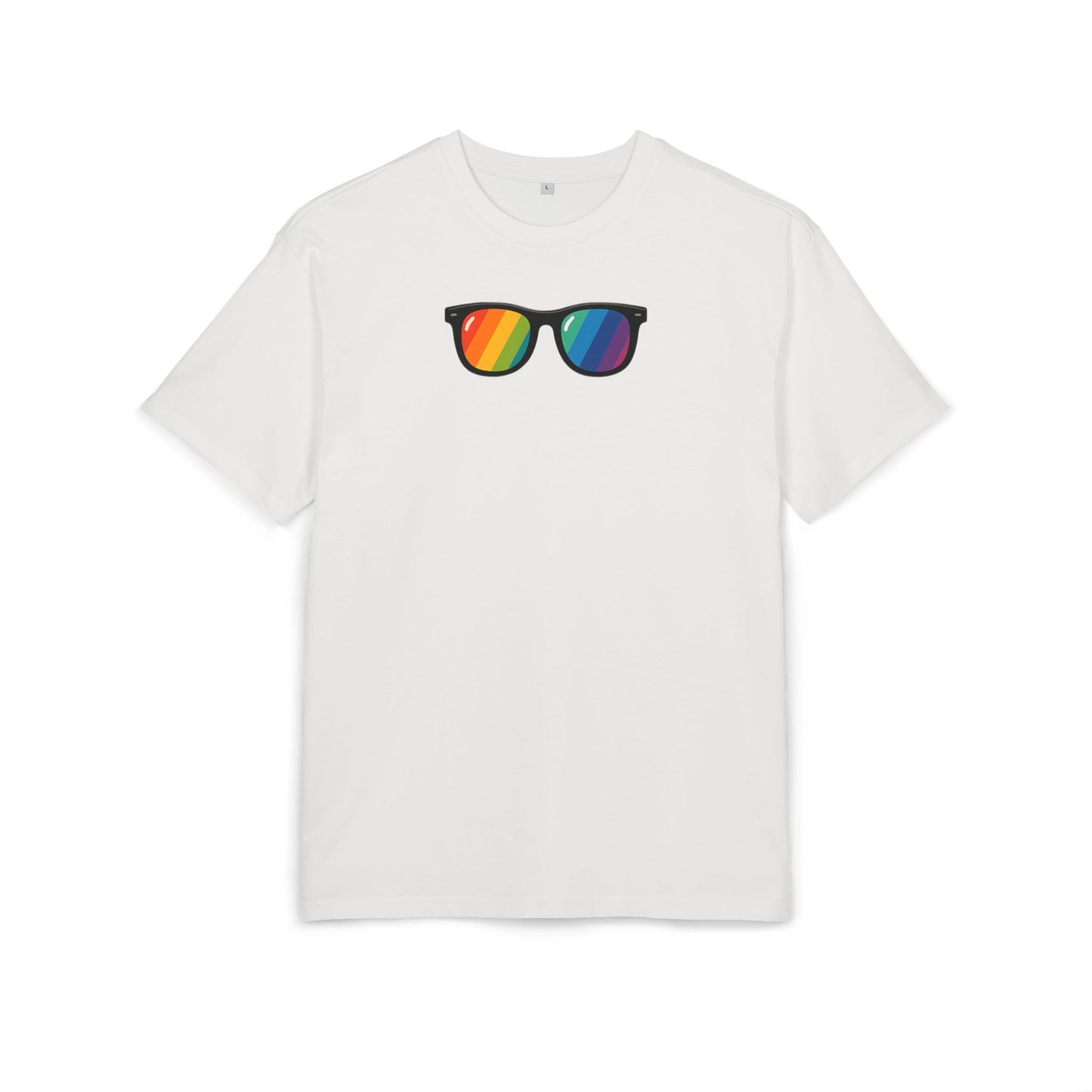 Regenbogen Sonnenbrille T-Shirt (Brustprint) – Buntes Retro Pride Design für Sommer & Festival