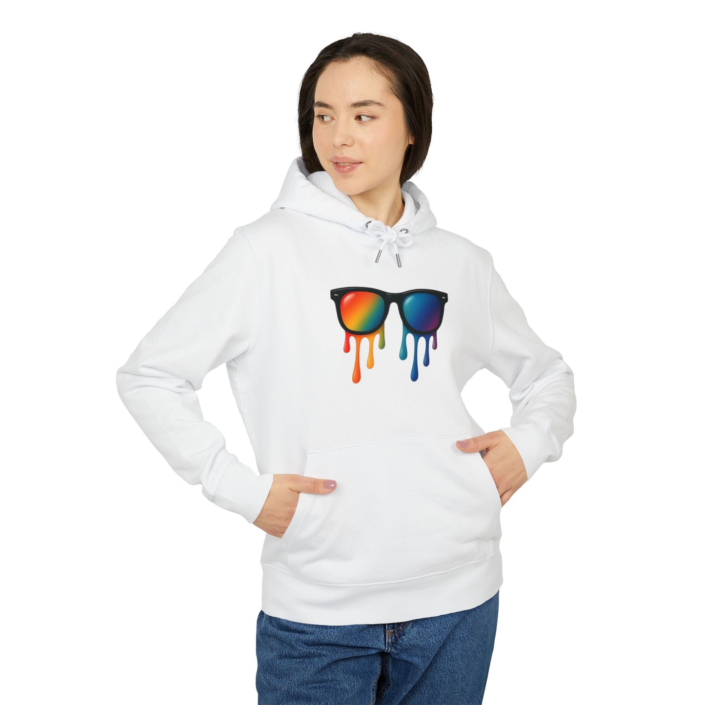 Melting Shades Hoodie (Brustprint) – Stylischer Unisex Hoodie mit bunter Sonnenbrille & Tropf-Effekt | Retro Streetwear für Sommer & Festival