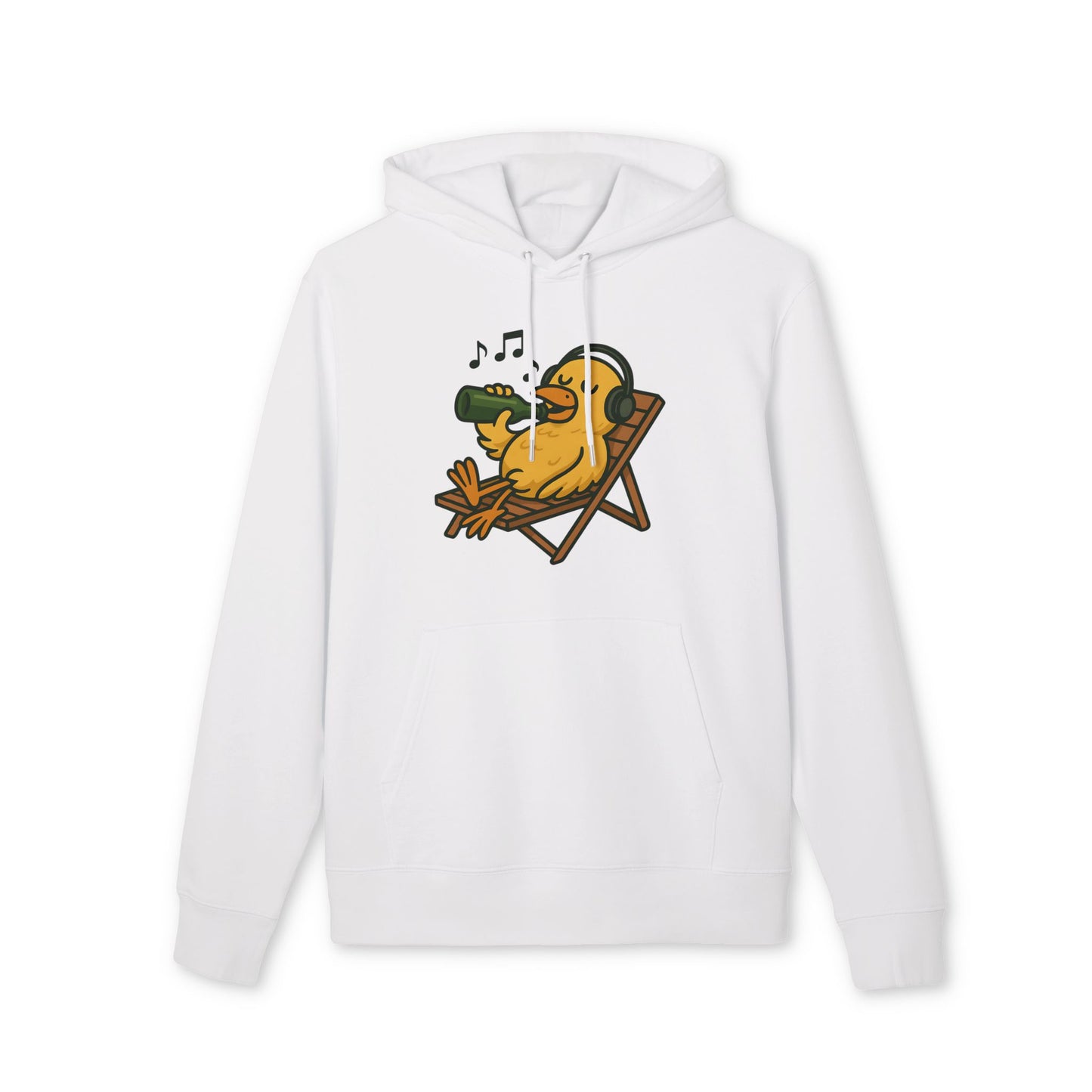 Chillente Hoodie (Brustprint) – Lustiger Unisex Kapuzenpullover mit Ente, Bier & Musik-Motiv | Perfekt für Freizeit, Festivals & Sommer