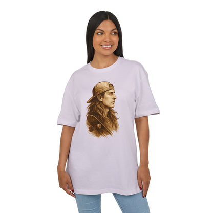 Skater Style T-Shirt (Brustprint) – Retro Kunst-Design mit Langhaar-Skater und Cap – Vintage Skateboard Look