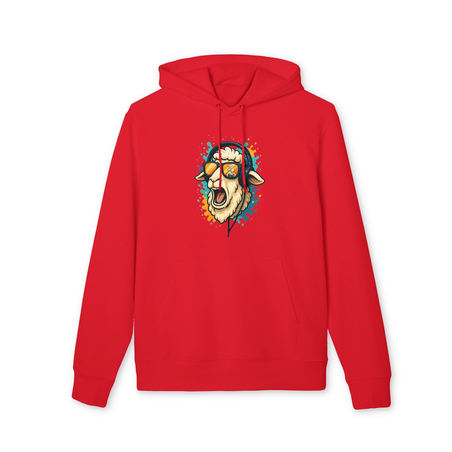 Lustiger Schaf Hoodie (Brustprint) – Unisex Kapuzenpullover mit Kopfhörer & Sonnenbrille – Musik Cartoon Streetwear für Tierfreunde