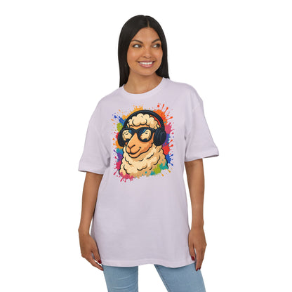 Cooles Schaf T-Shirt (Brustprint) – Lustiges Streetwear Shirt mit Kopfhörer-Schaf & Farbspritzer-Design | Unisex