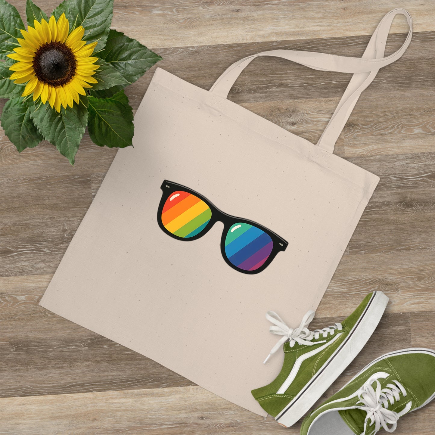 Jutebeutel mit Regenbogen Sonnenbrille – Stylische Baumwolltasche für Pride, Alltag & Festivals