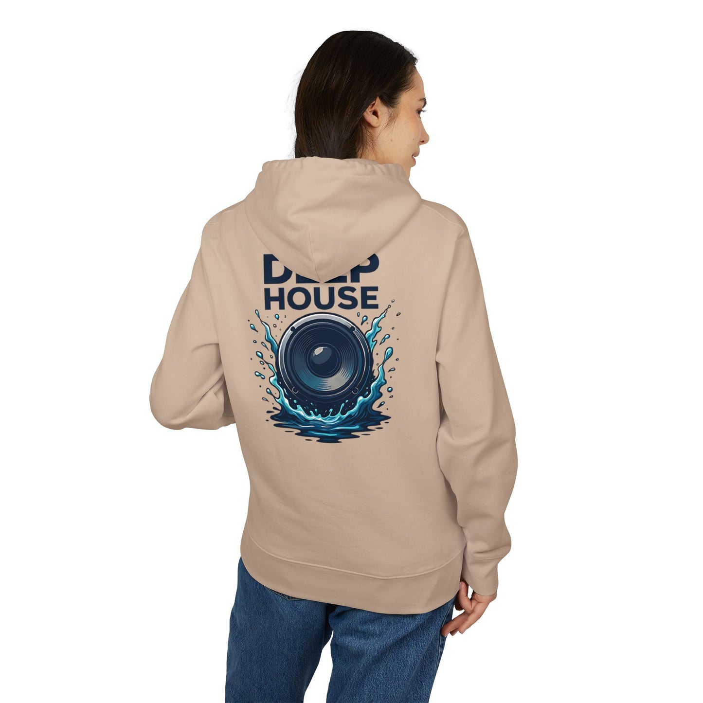 Deep House Hoodie (Rückenprint) – Stylischer Musik Hoodie mit Lautsprecher & Wasser Splash Design – Unisex EDM & Festival Streetwear