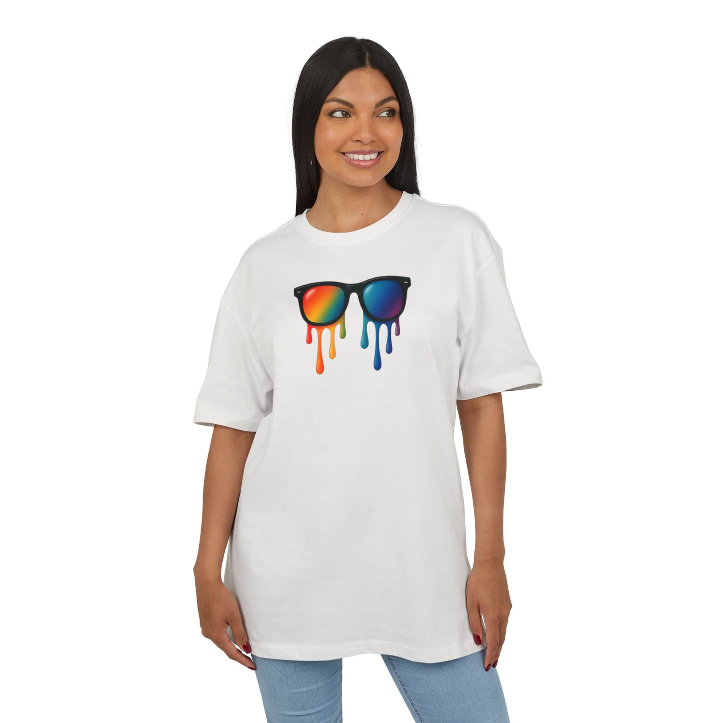 Melting Rainbow Shades T-Shirt (Brustprint) – Stylisches Unisex Shirt mit bunter Sonnenbrille & Farbverlauf | Cooles Sommer & Festival Design