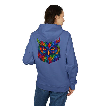 Bunter Eulen Hoodie (Rückenprint) – Psychedelischer Boho Kapuzenpullover mit Tiermotiv – Unisex Streetwear für Kunst- & Festival-Fans