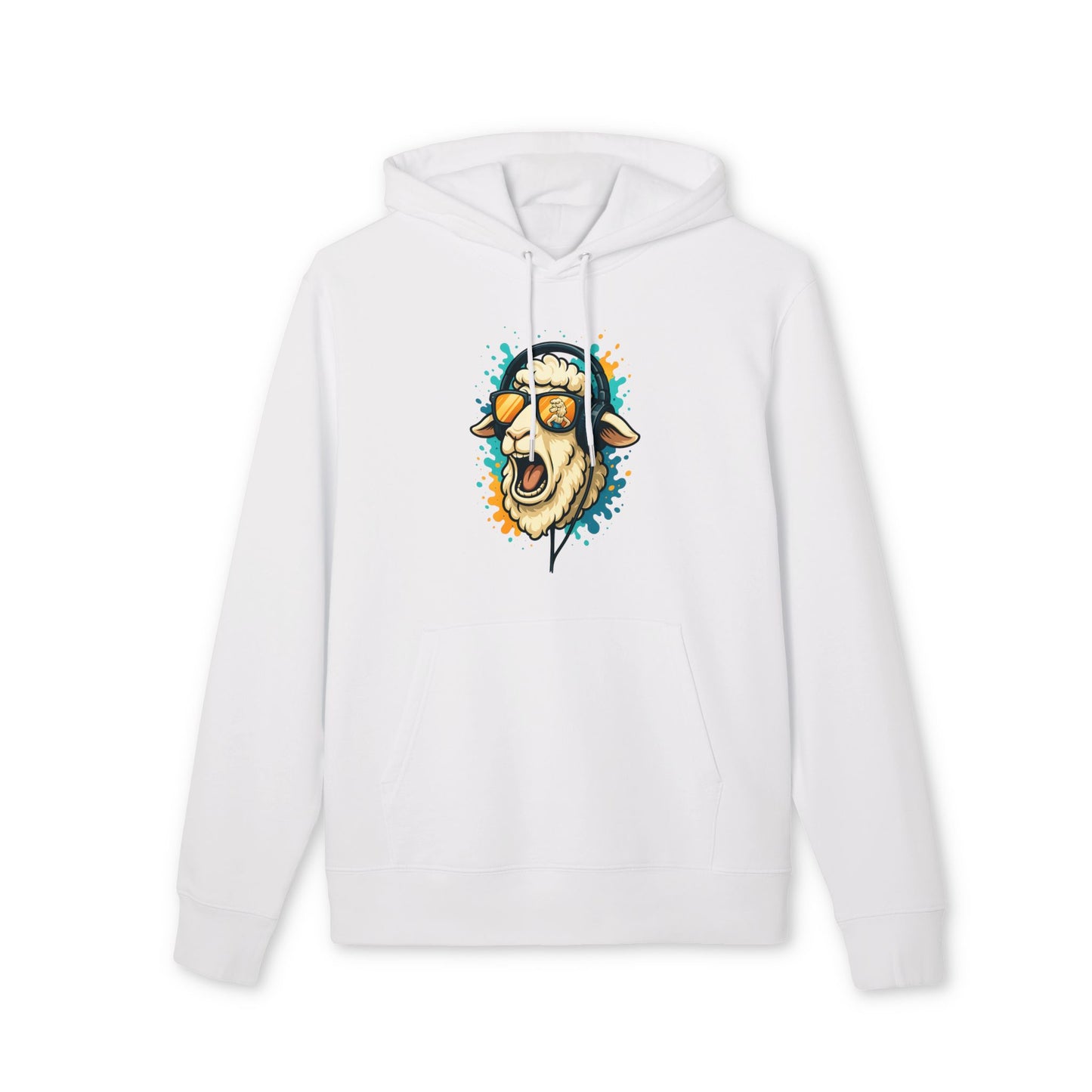 Lustiger Schaf Hoodie (Brustprint) – Unisex Kapuzenpullover mit Kopfhörer & Sonnenbrille – Musik Cartoon Streetwear für Tierfreunde