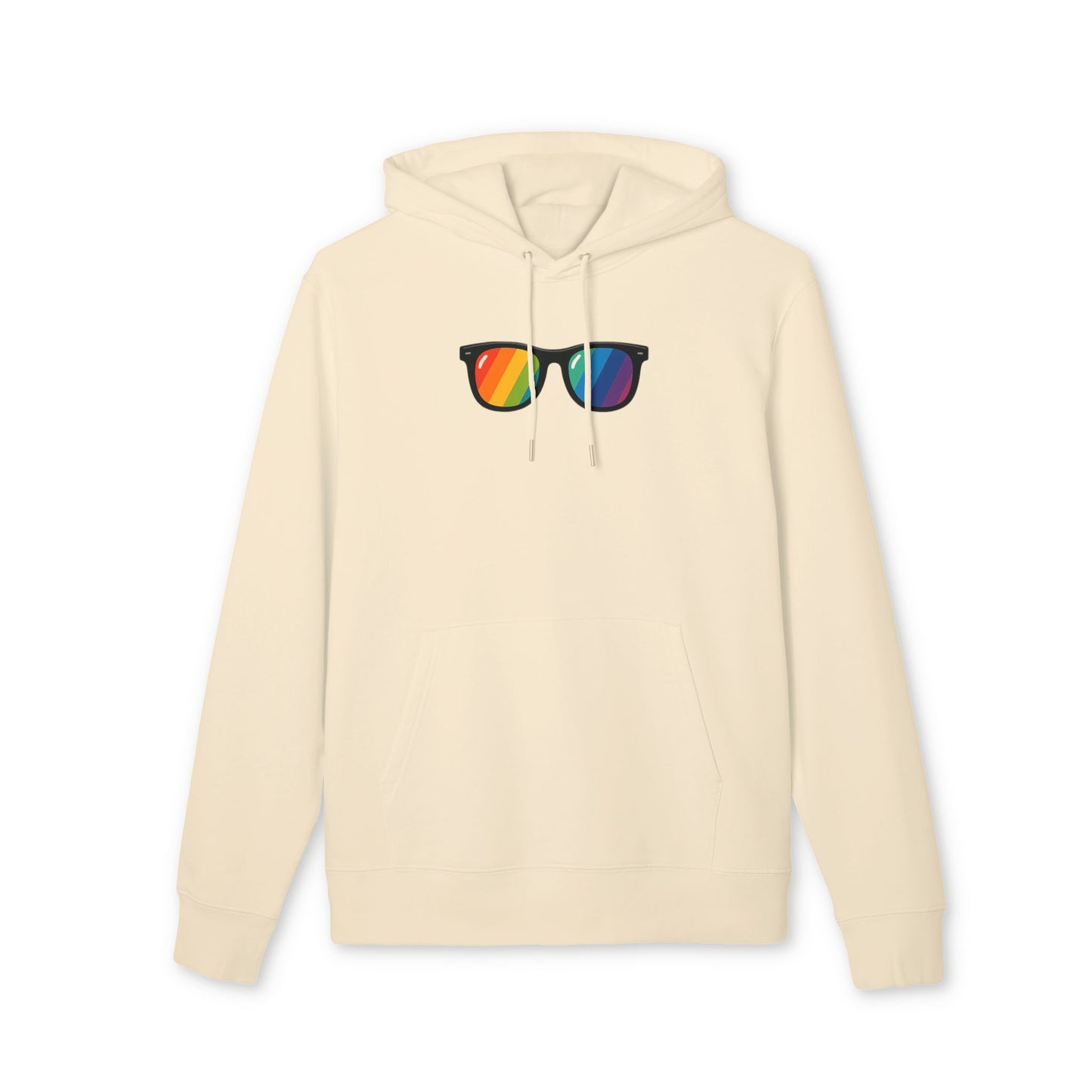 Regenbogen Sonnenbrille Hoodie (Brustprint) – Unisex Kapuzenpullover im bunten Pride Design für Festival & Streetwear