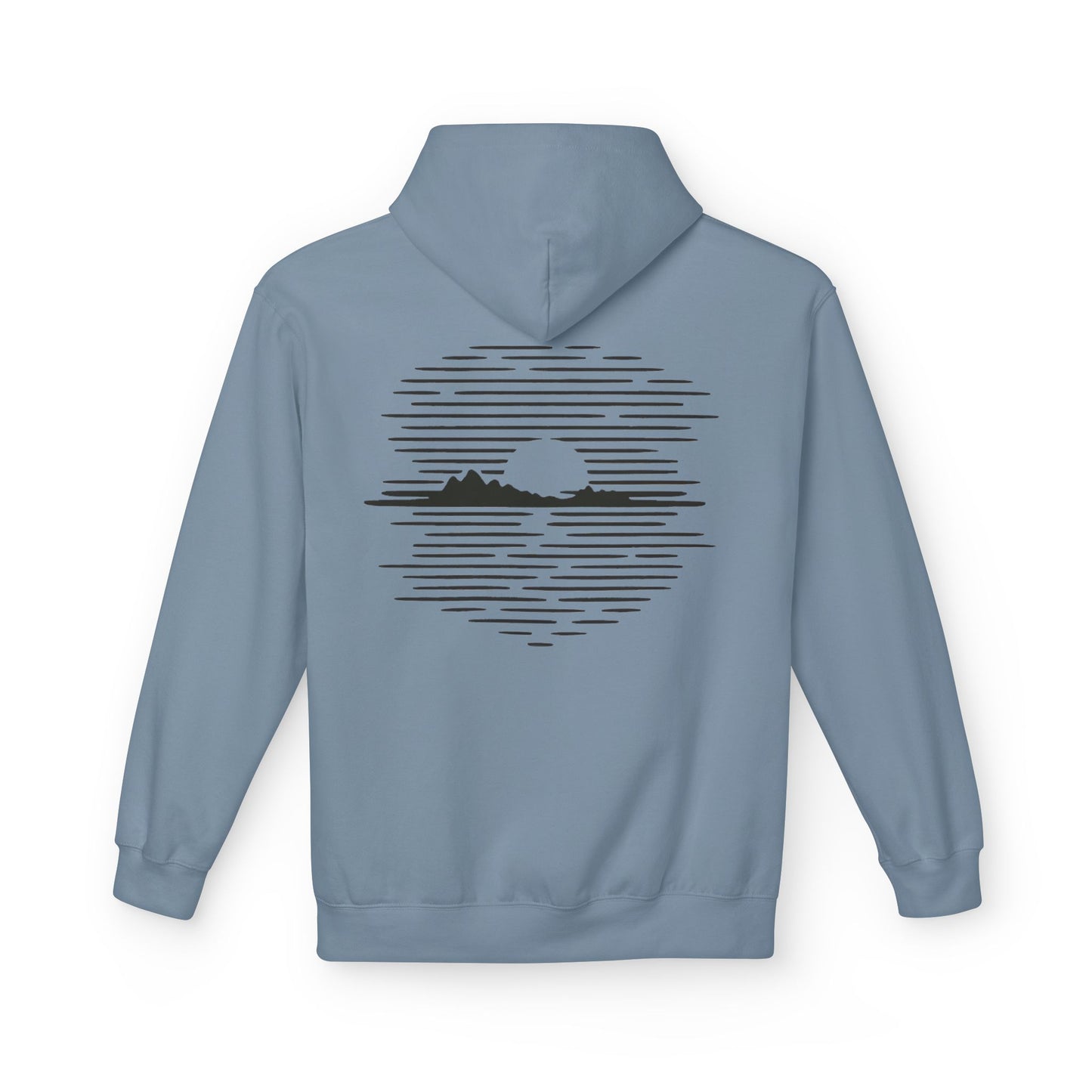 Unisex Hoodie mit Berg-Sonnenuntergang Design (Rückenprint) – Minimalistischer Natur Pullover aus Baumwolle
