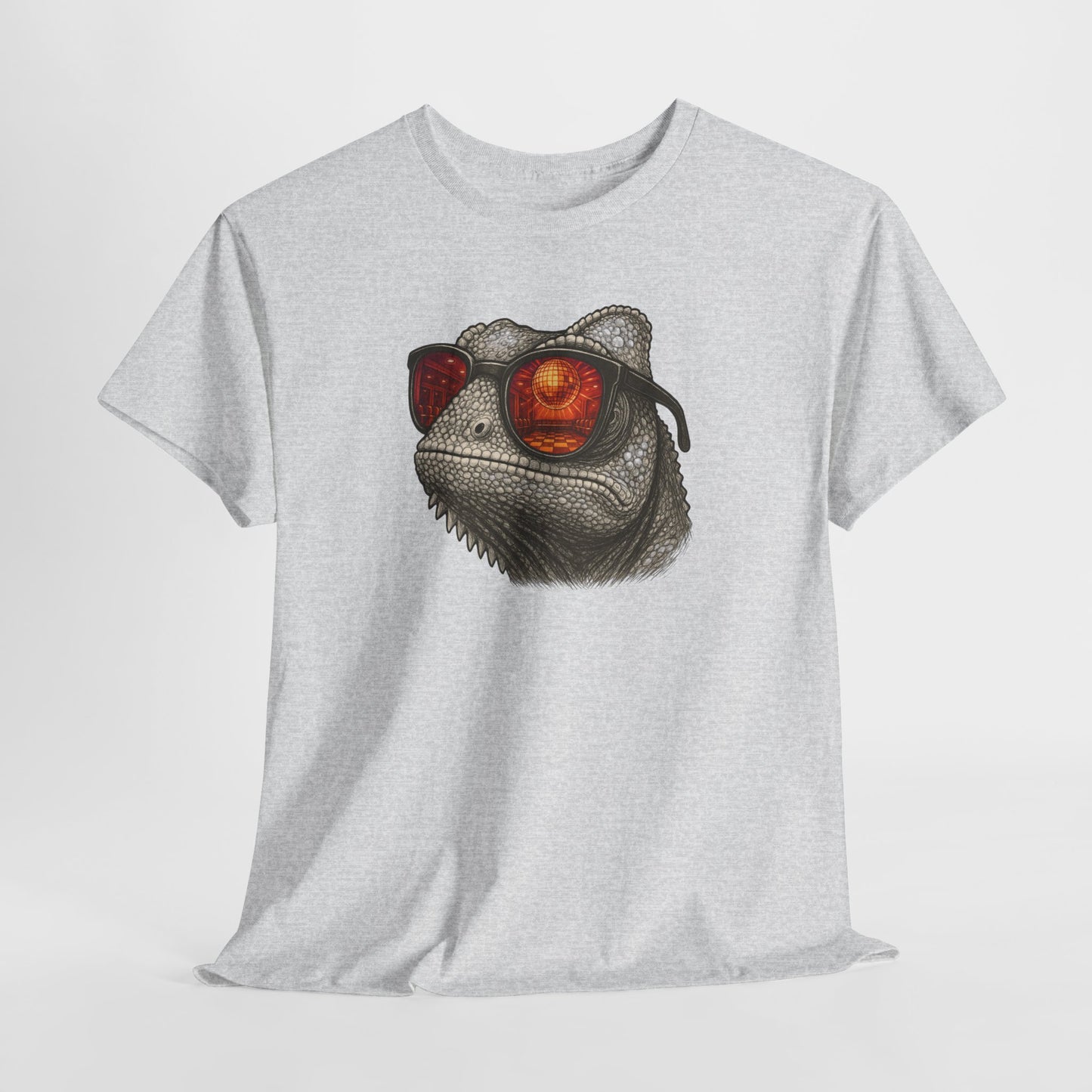 Chamäleon Disco T-Shirt (Brustprint) – Lustiges Tiermotiv mit Sonnenbrille | Retro Club Design für Tierfreunde & Festivalfans