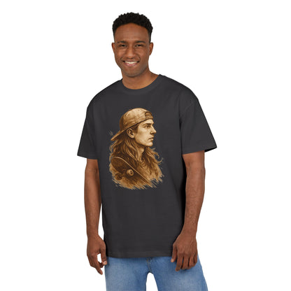 Skater Style T-Shirt (Brustprint) – Retro Kunst-Design mit Langhaar-Skater und Cap – Vintage Skateboard Look