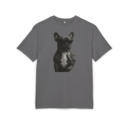 Cooler Hund T-Shirt (Brustprint) – Französische Bulldogge mit Sonnenbrille & Martini – Lustiges Tiermotiv für Unisex Streetwear