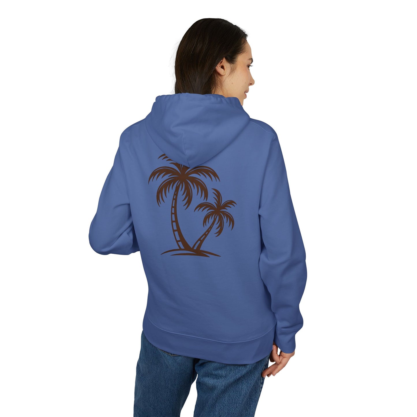 Palmen Hoodie Unisex (Rückenprint) – Tropischer Kapuzenpullover im Strand-Design | Sommerlicher Boho Look aus Baumwolle