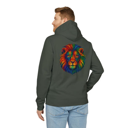 Bunter Löwen Hoodie (Rückenprint) – Psychedelischer Kapuzenpullover mit Tiermotiv – Unisex Streetwear im Boho & Festival Stil