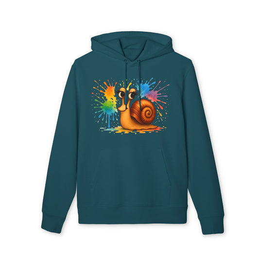 Bunter Schnecken Hoodie (Brustprint) – Lustiger Unisex Kapuzenpullover mit Farbklecks-Design für Kreative & Tierfreunde