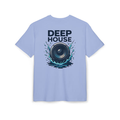 Deep House T-Shirt (Rückenprint) – Stylisches EDM Shirt mit Lautsprecher & Wasser Splash Motiv – Unisex Festival & Clubwear
