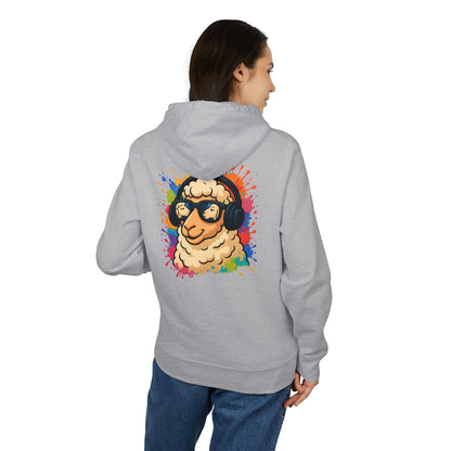 Schaf Hoodie (Rückenprint) – Lustiger Unisex Kapuzenpullover mit Kopfhörer-Schaf & buntem Farbspritzer-Design