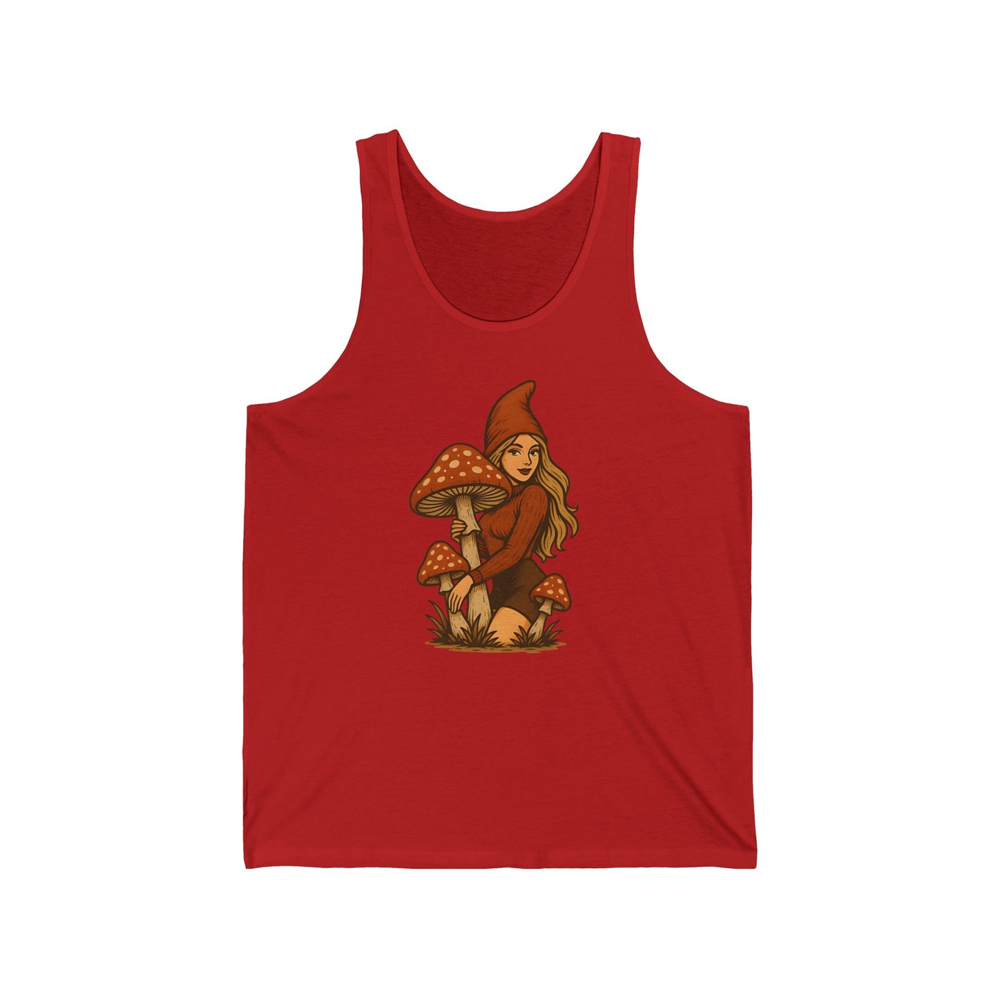Fantasy Pilzfee Tanktop – Retro Grafik Shirt mit Wald- und Fliegenpilz Design