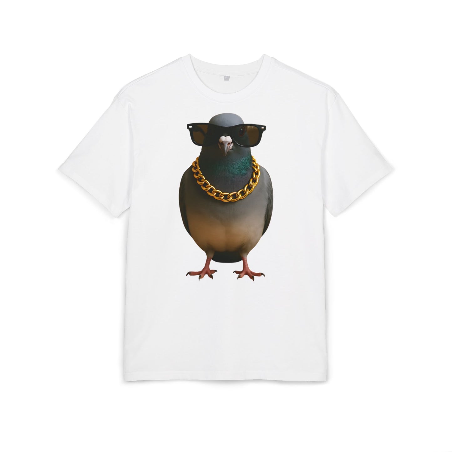 Streetstyle Taube T-Shirt (Brustprint) – Cooles Pigeon Design mit Sonnenbrille & Goldkette für Urban Vibes