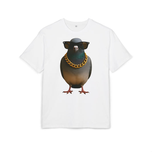 Streetstyle Taube T-Shirt (Brustprint) – Cooles Pigeon Design mit Sonnenbrille & Goldkette für Urban Vibes