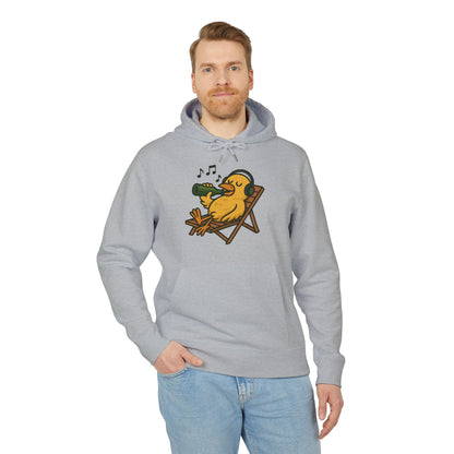 Chillente Hoodie (Brustprint) – Lustiger Unisex Kapuzenpullover mit Ente, Bier & Musik-Motiv | Perfekt für Freizeit, Festivals & Sommer