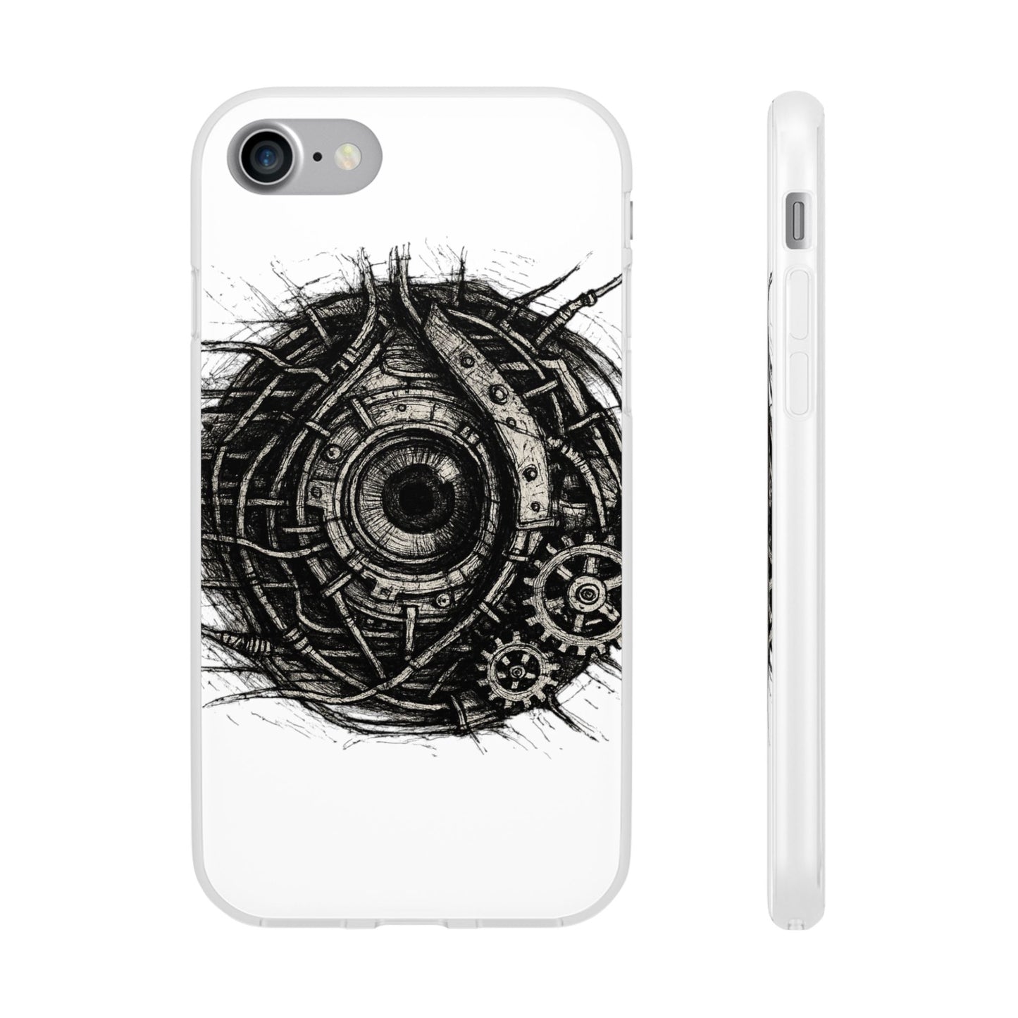 Biomechanisches Auge Handyhülle – Futuristisches Cyberpunk Design mit Zahnrädern & Kabeln | Schutzhülle für iPhone & Android