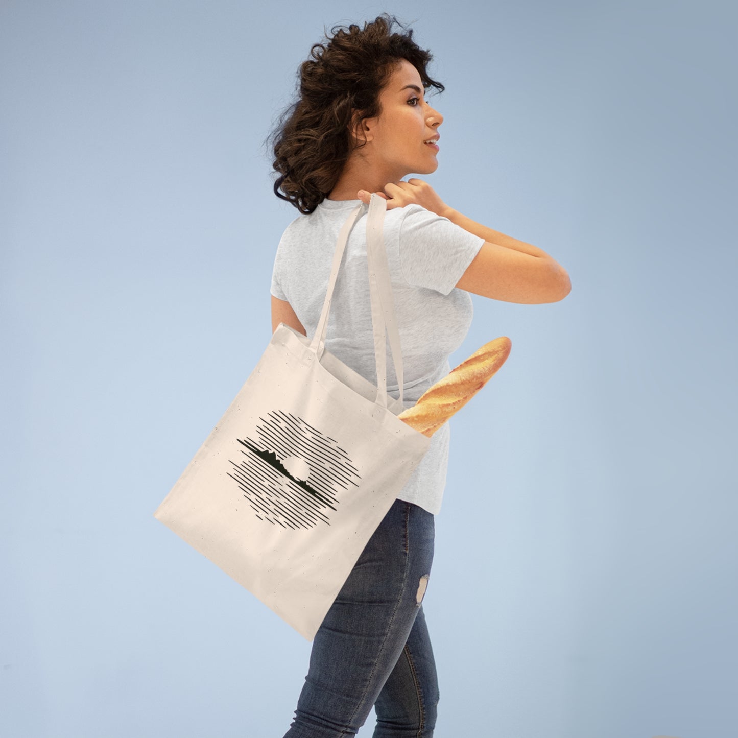 Jutebeutel mit Bergmotiv – Nachhaltige Baumwolltasche mit Sonnenuntergangs-Design, langlebig & umweltfreundlich für Alltag und Freizeit
