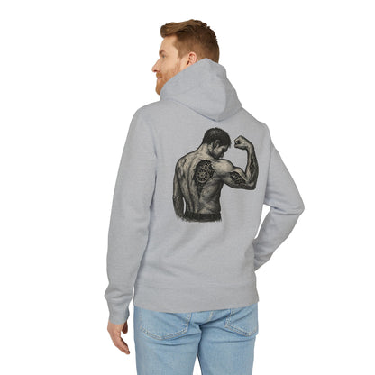 Biomechanik Hoodie Unisex (Rückenprint) – Muskel-Cyborg Design mit Zahnrädern & Maschinenstruktur | Futuristischer Techwear Kapuzenpullover für Sci-Fi & Fitness Fans