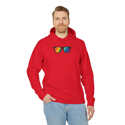 Regenbogen Sonnenbrille Hoodie (Brustprint) – Unisex Kapuzenpullover im bunten Pride Design für Festival & Streetwear