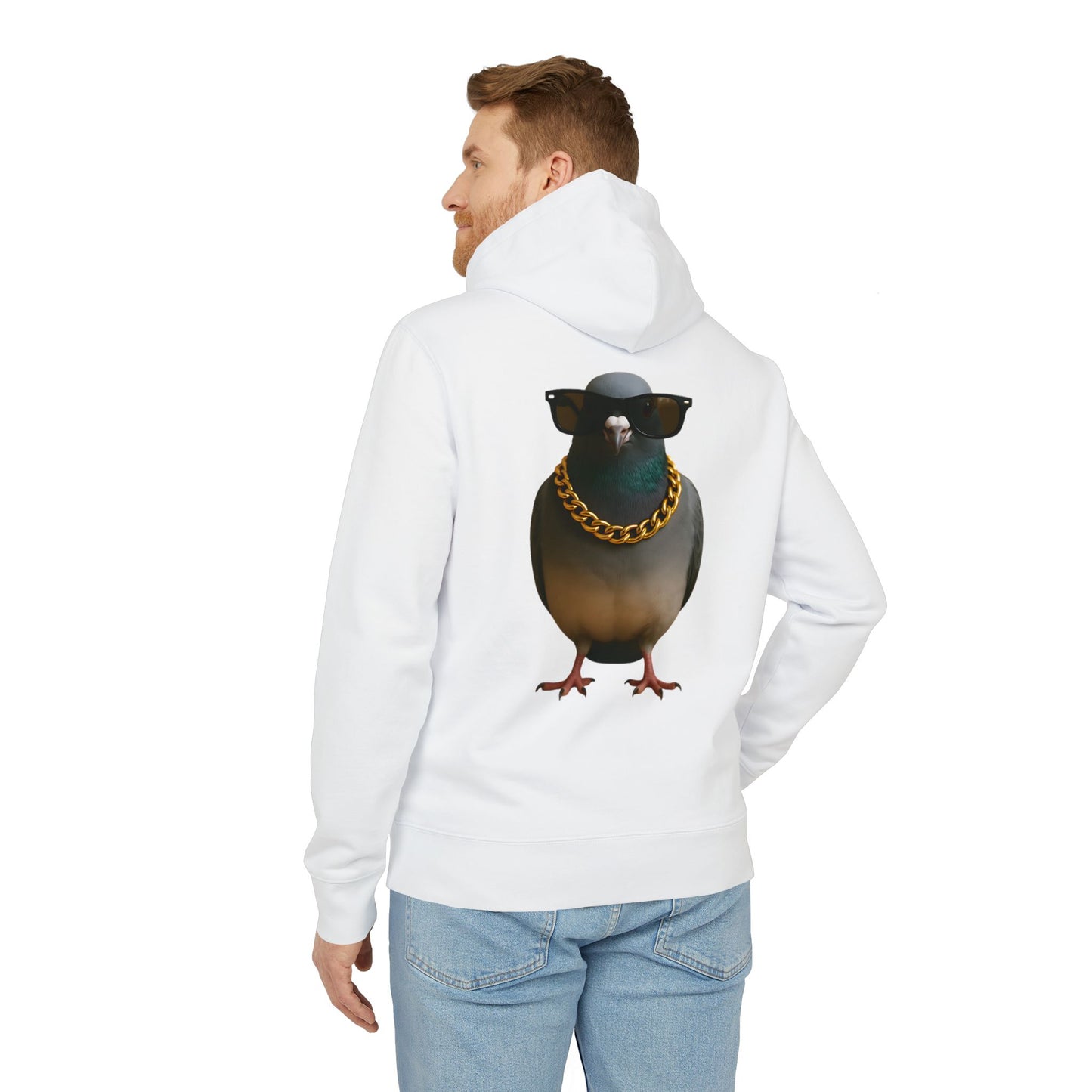 Gangster Taube Hoodie (Rückenprint) – Lustiger Streetstyle Kapuzenpullover mit Vogel Motiv – Oversize Unisex Hoodie für Herren & Damen