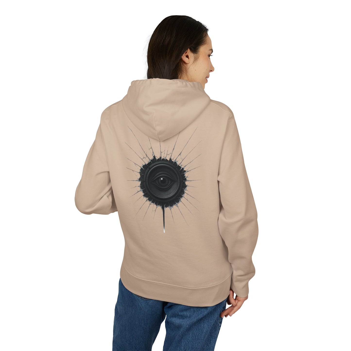 Surreal Sound Hoodie – Unisex Kapuzenpullover mit Lautsprecher-Auge Motiv im Black & White Kunststil