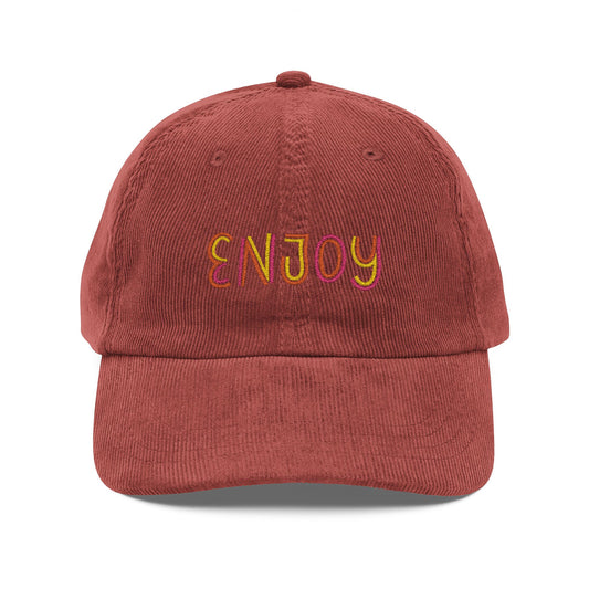 Enjoy Cord Cap – Retro Cord Basecap mit bunter Stickerei - Good Vibes, Gift for Friends, Relaxed Fashion