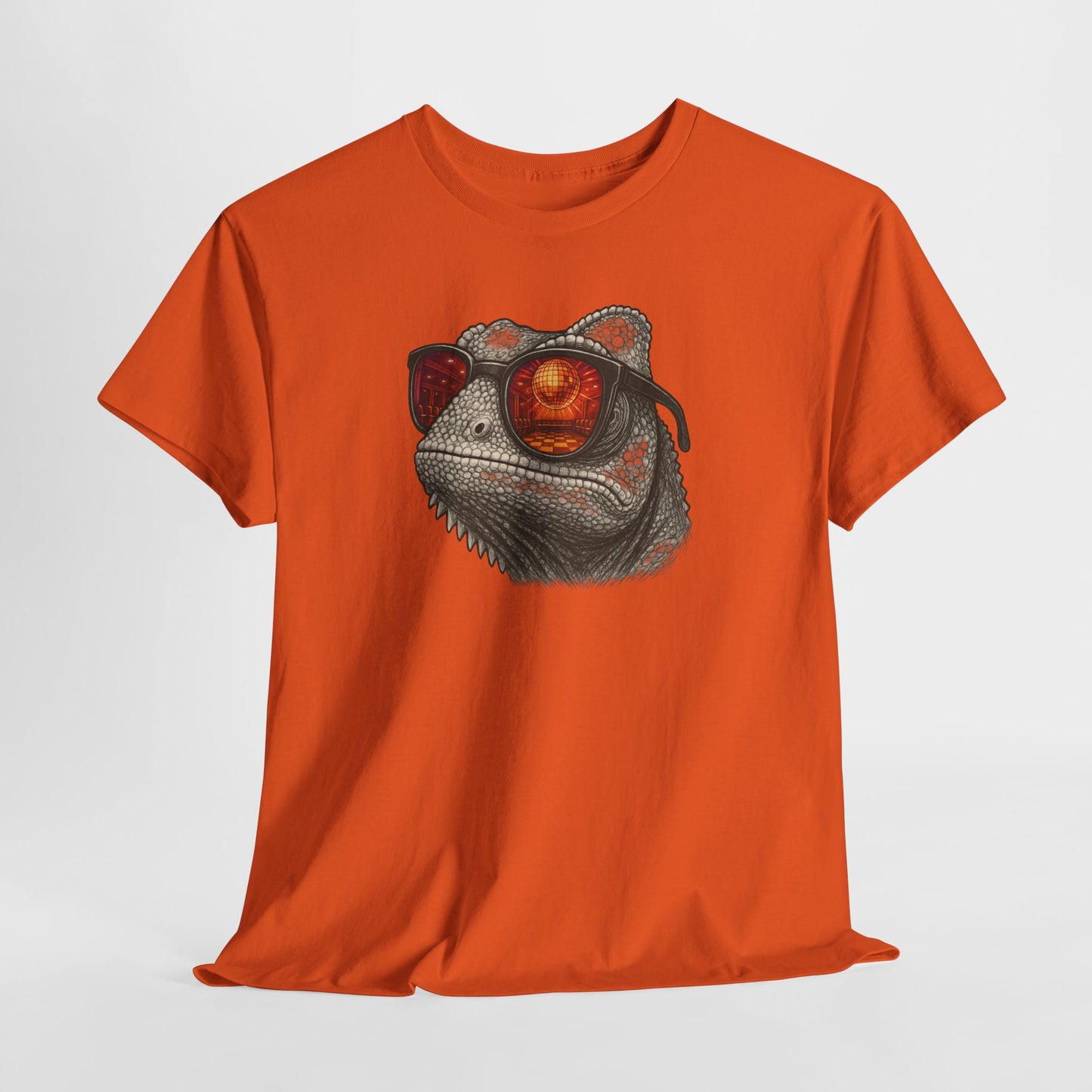 Chamäleon Disco T-Shirt (Brustprint) – Lustiges Tiermotiv mit Sonnenbrille | Retro Club Design für Tierfreunde & Festivalfans