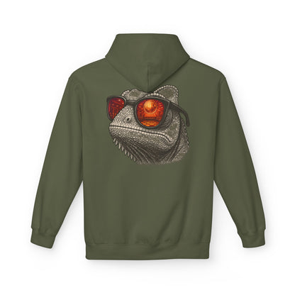 Chamäleon Hoodie Unisex (Rückenprint) – Retro Tiermotiv mit Sonnenbrille & Disco-Design – Lustiger Kapuzenpullover für Festival, Streetwear & Geschenkideen