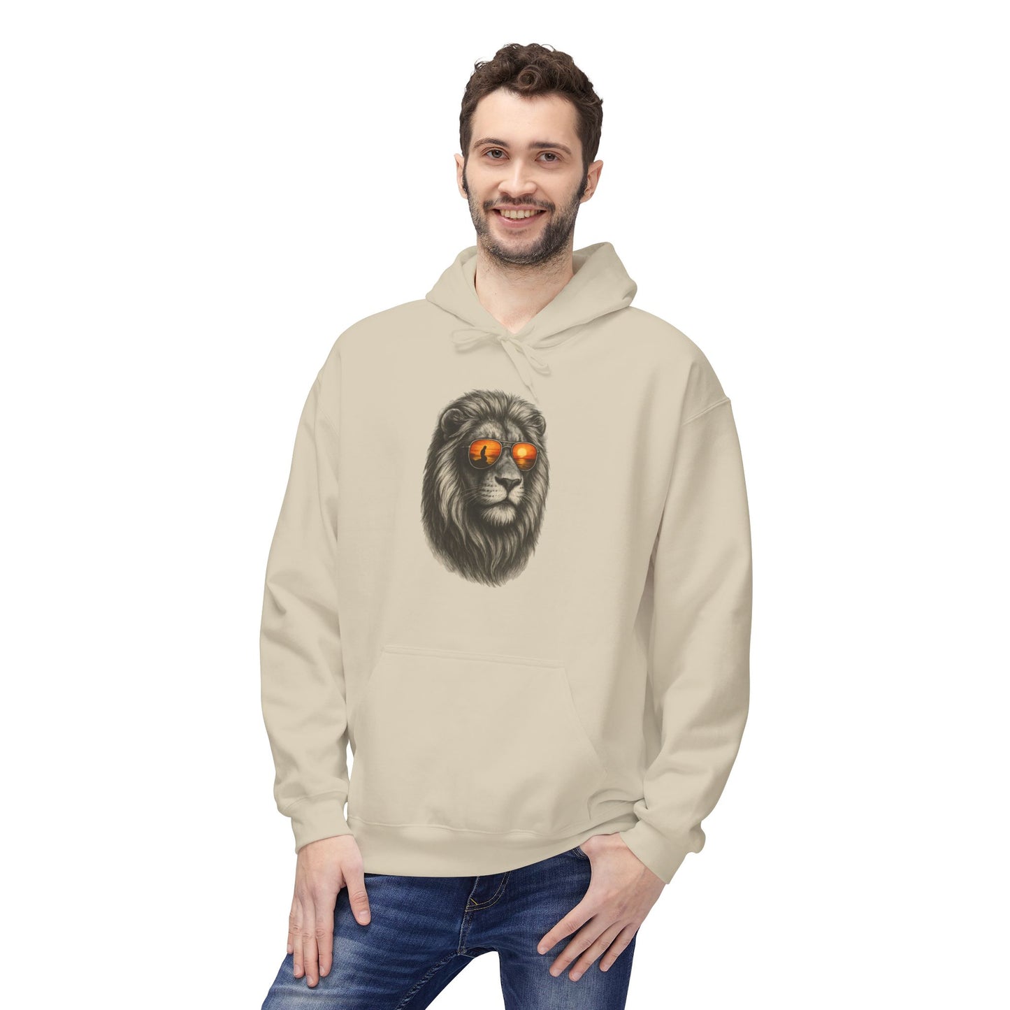 Löwen Hoodie Unisex (Brustprint) – Stylischer Kapuzenpullover mit Sonnenbrillen-Löwe | Tiermotiv Streetwear für Damen & Herren