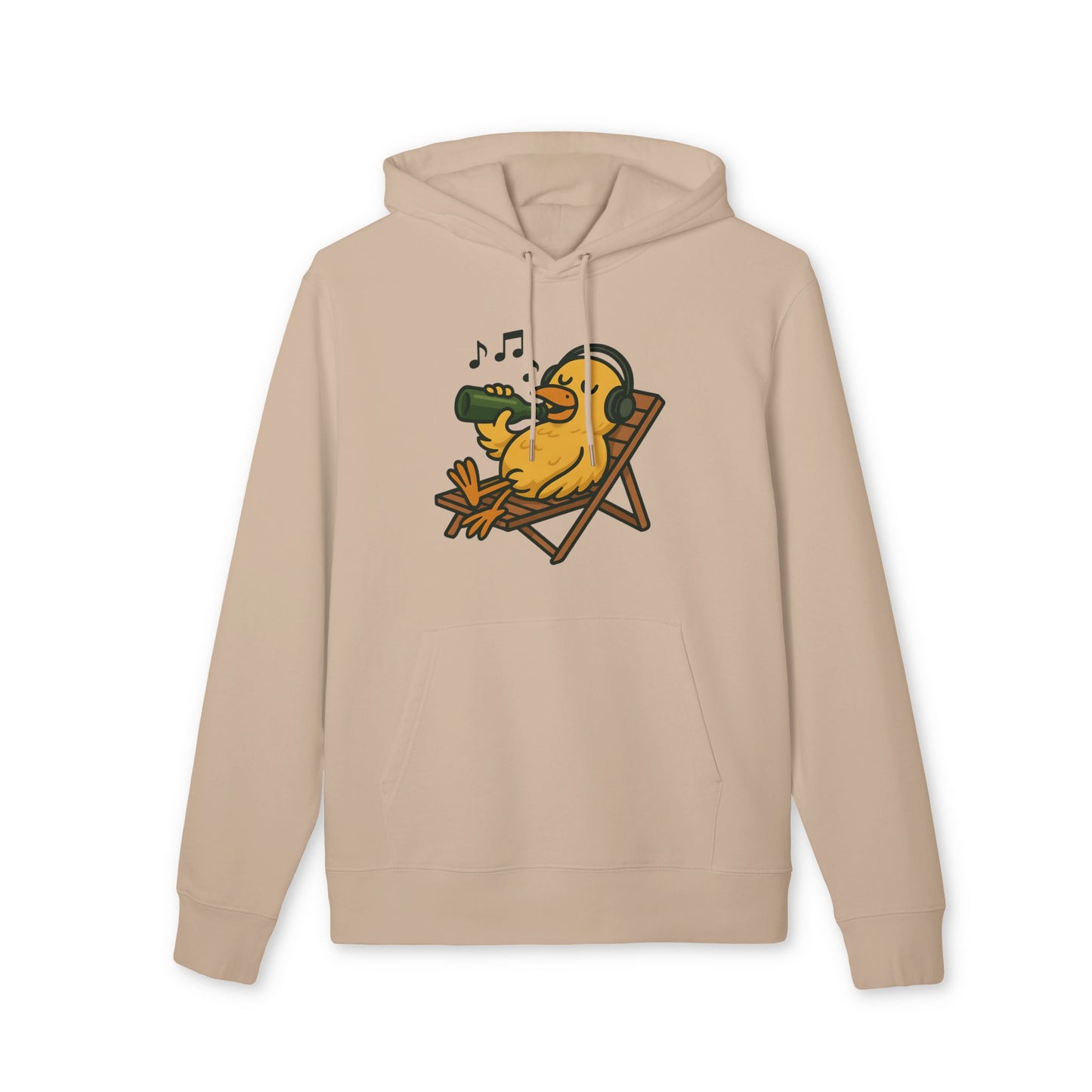 Chillente Hoodie (Brustprint) – Lustiger Unisex Kapuzenpullover mit Ente, Bier & Musik-Motiv | Perfekt für Freizeit, Festivals & Sommer