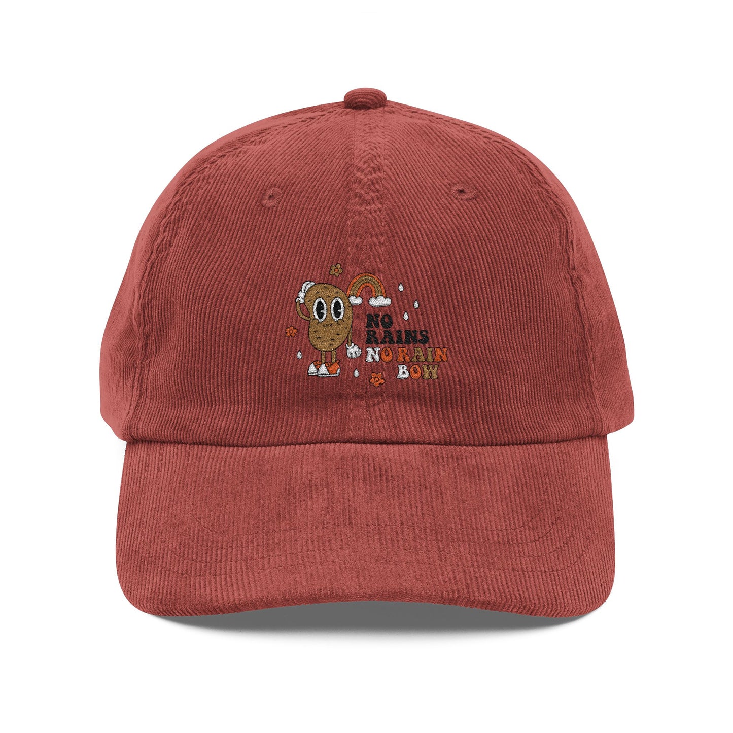 No Rains No Rainbow Cord Cap – Retro Cord Basecap mit Stickerei - Good Vibes, Gift for Friends, Relaxed Fashion