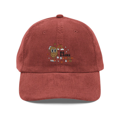 No Rains No Rainbow Cord Cap – Retro Cord Basecap mit Stickerei - Good Vibes, Gift for Friends, Relaxed Fashion