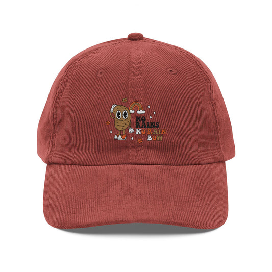 No Rains No Rainbow Cord Cap – Retro Cord Basecap mit Stickerei - Good Vibes, Gift for Friends, Relaxed Fashion