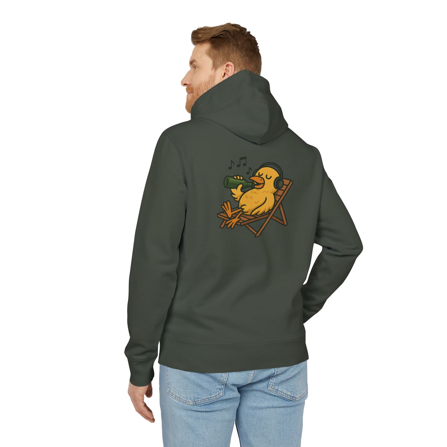 Chillente Hoodie (Rückenprint) – Lustiger Unisex Kapuzenpullover mit Ente, Bier & Musik-Motiv | Perfekt für Freizeit, Festivals & Sommer