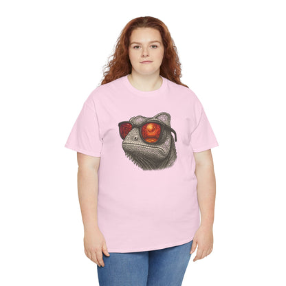 Chamäleon Disco T-Shirt (Brustprint) – Lustiges Tiermotiv mit Sonnenbrille | Retro Club Design für Tierfreunde & Festivalfans