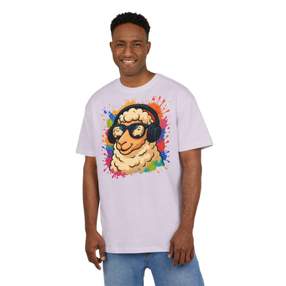 Cooles Schaf T-Shirt (Brustprint) – Lustiges Streetwear Shirt mit Kopfhörer-Schaf & Farbspritzer-Design | Unisex
