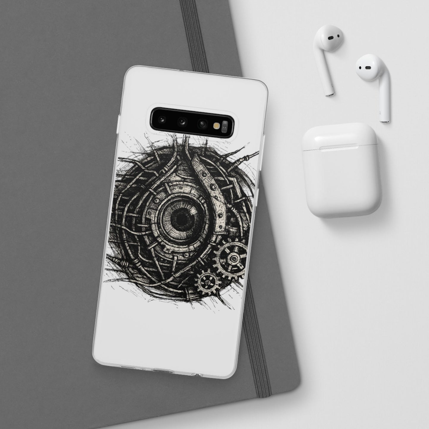 Biomechanisches Auge Handyhülle – Futuristisches Cyberpunk Design mit Zahnrädern & Kabeln | Schutzhülle für iPhone & Android