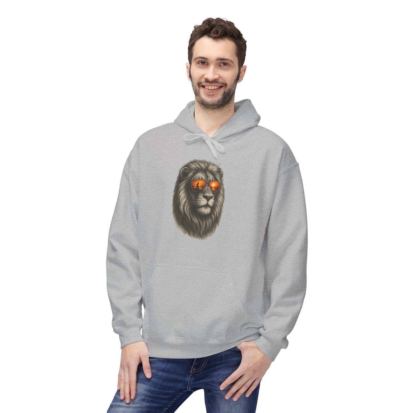 Löwen Hoodie Unisex (Brustprint) – Stylischer Kapuzenpullover mit Sonnenbrillen-Löwe | Tiermotiv Streetwear für Damen & Herren