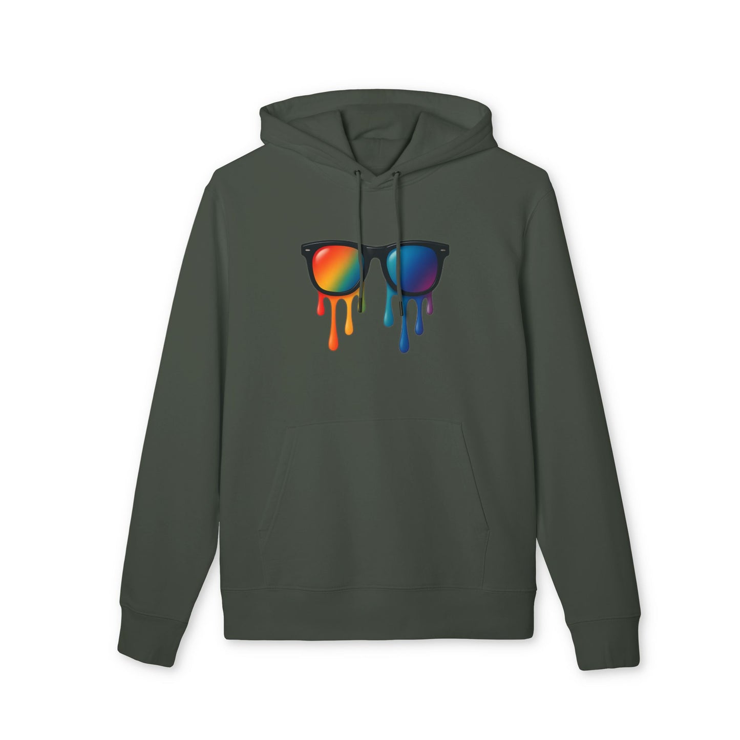 Melting Shades Hoodie (Brustprint) – Stylischer Unisex Hoodie mit bunter Sonnenbrille & Tropf-Effekt | Retro Streetwear für Sommer & Festival