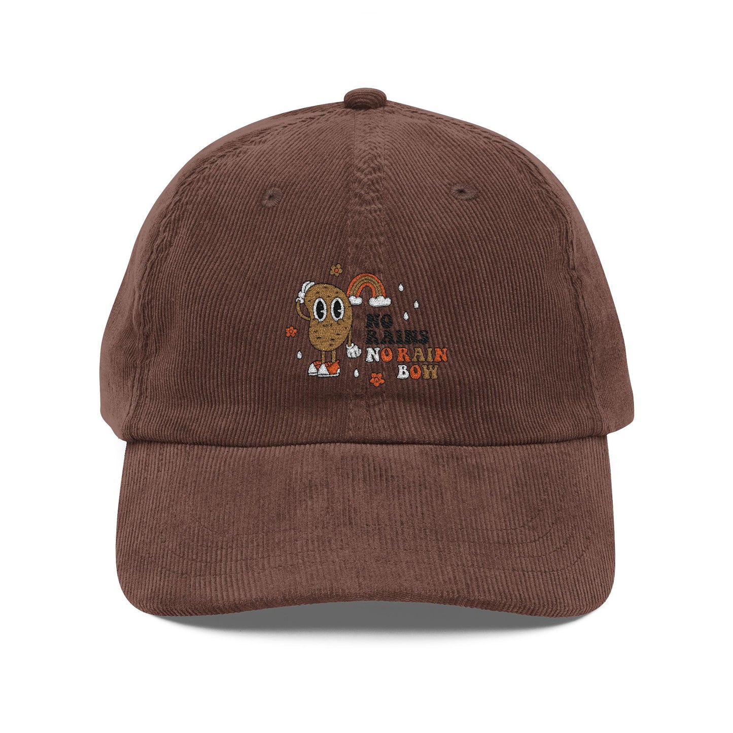 No Rains No Rainbow Cord Cap – Retro Cord Basecap mit Stickerei - Good Vibes, Gift for Friends, Relaxed Fashion