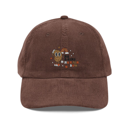 No Rains No Rainbow Cord Cap – Retro Cord Basecap mit Stickerei - Good Vibes, Gift for Friends, Relaxed Fashion