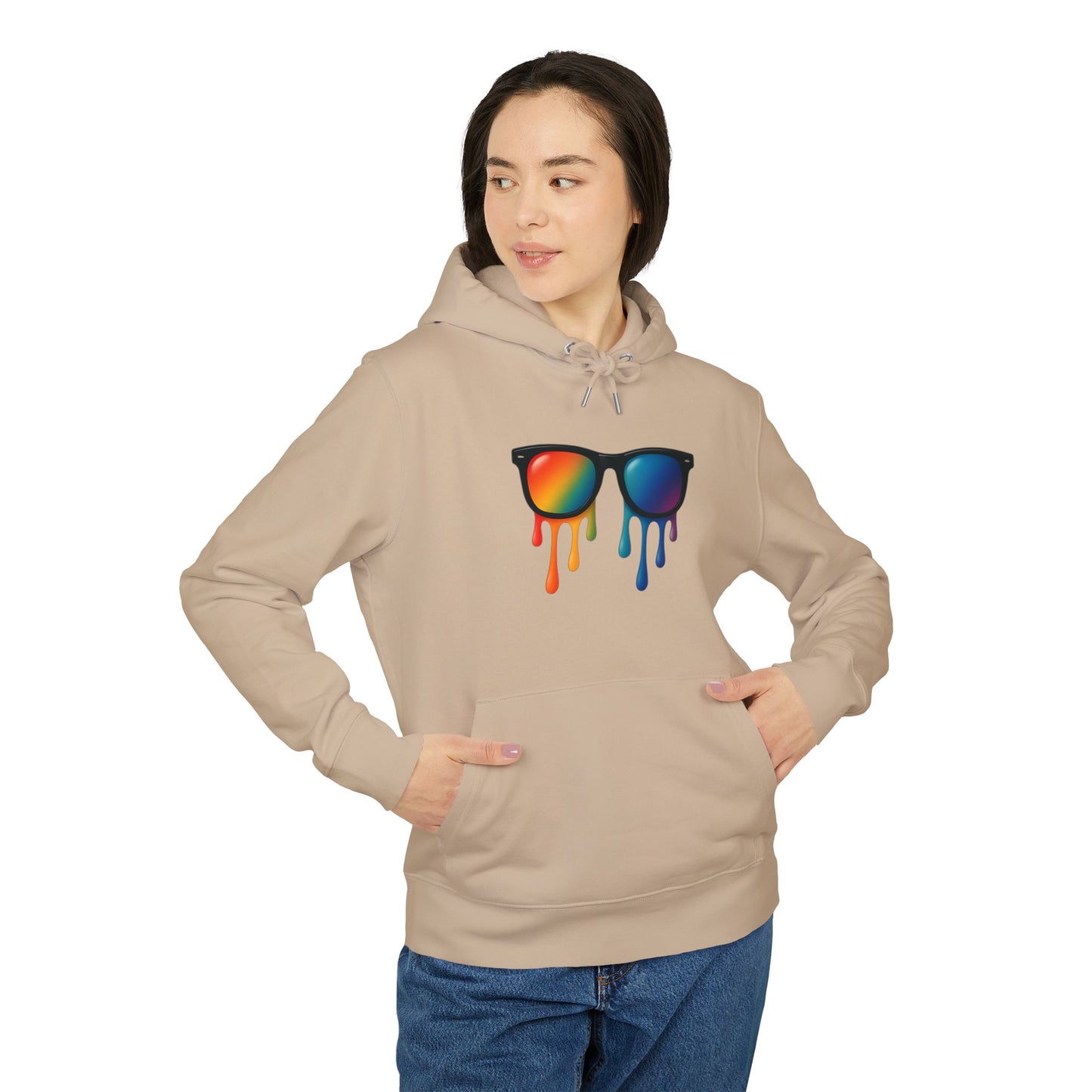 Melting Shades Hoodie (Brustprint) – Stylischer Unisex Hoodie mit bunter Sonnenbrille & Tropf-Effekt | Retro Streetwear für Sommer & Festival