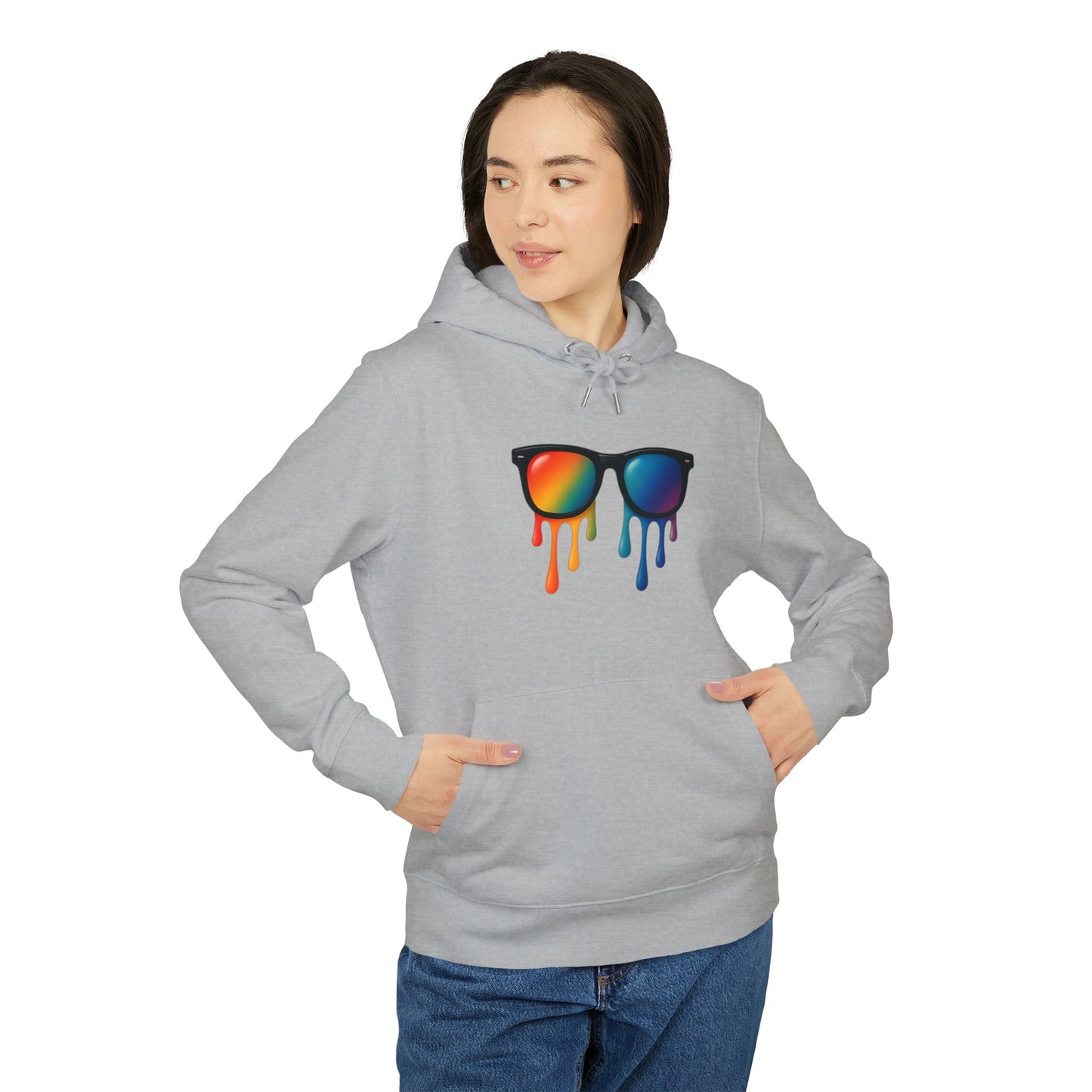 Melting Shades Hoodie (Brustprint) – Stylischer Unisex Hoodie mit bunter Sonnenbrille & Tropf-Effekt | Retro Streetwear für Sommer & Festival